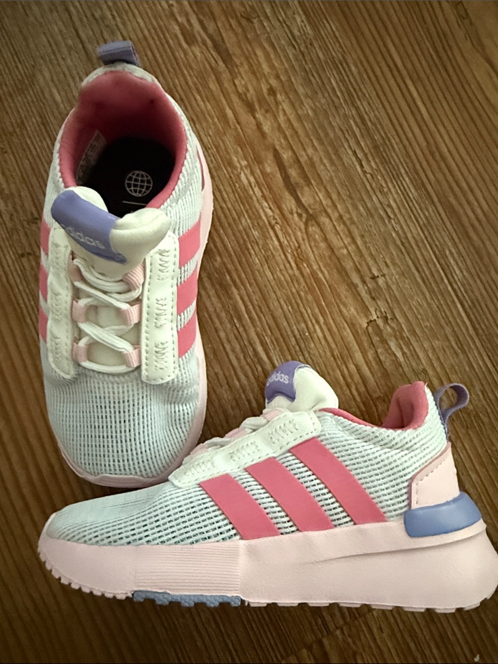 adidas Kids Pink, White & Lilac Athletic Sneakers one pink untreated dot
